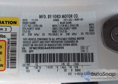 2025 Ford Bronco Sport Badlands z USA, uszkodzony, nr VIN 3FMCR9DA4SRE04959